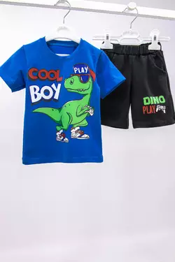 Летний комплект для мальчика футболка+шорты Динозавр стрейч-кулир