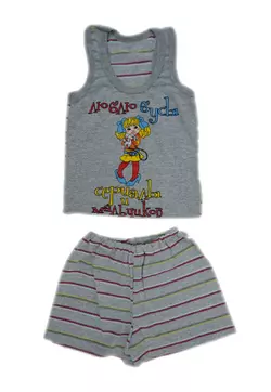 Летний серый в полоску комплект для девочки (майка+шорты) кулир