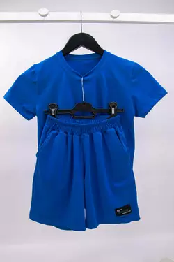 Летний подростковый комплект для мальчика футболка+шорты с нашивкой кулир