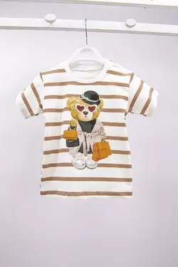Полосатая футболка для девочки Мишка стрейч-кулир